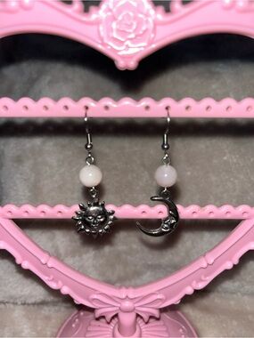 Source Unknown Silver-Tone Sun & Moon Drop Earrings with Pink Beads